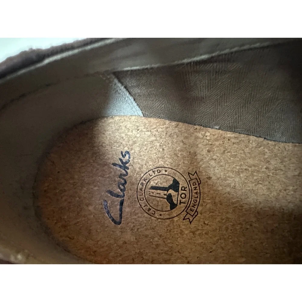 Clarks Tor England Mens size 10 Leather Canvas Wingtip Brogue Oxford Shoes
